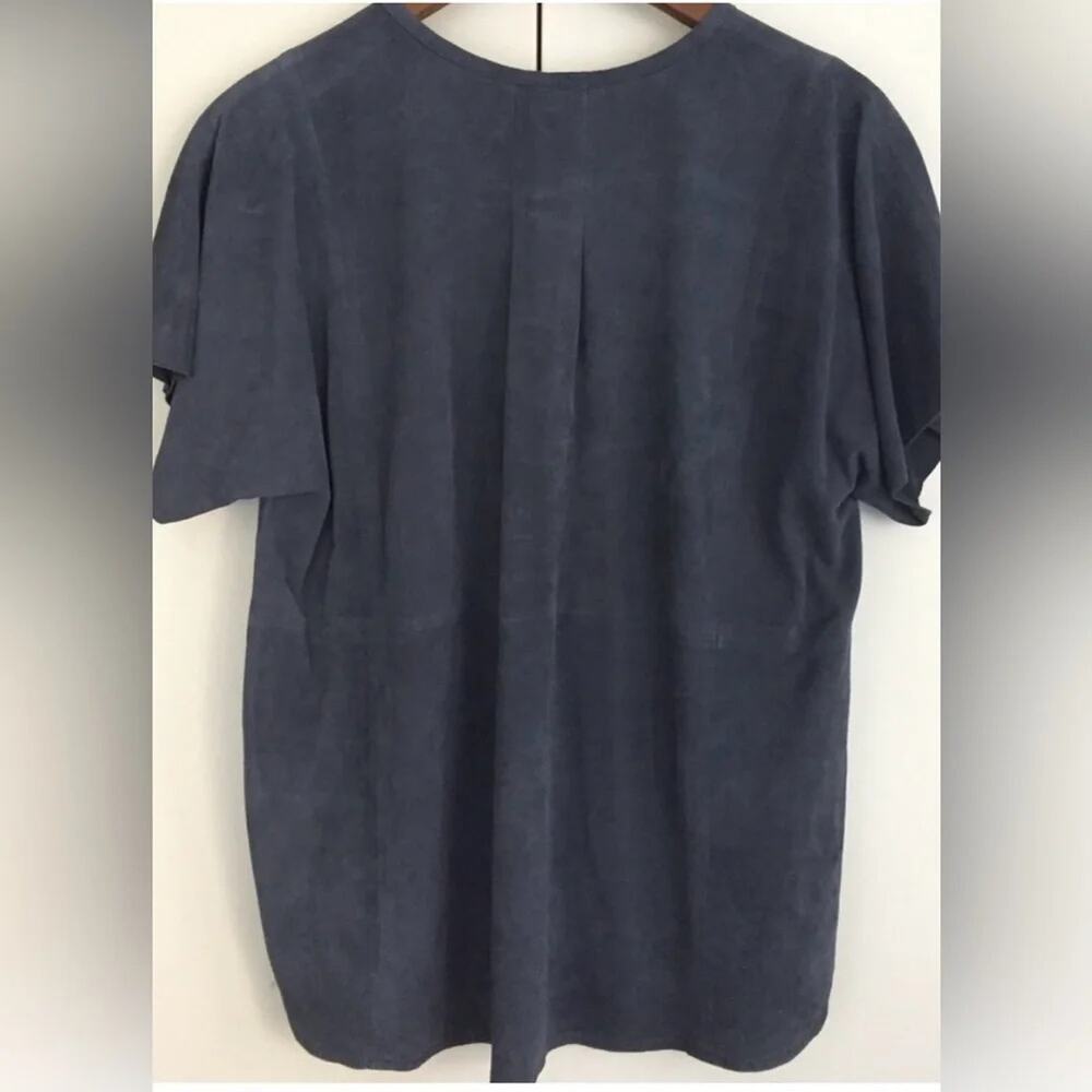 Vince Suede Partial Button Leather Short Sleeve T… - image 2